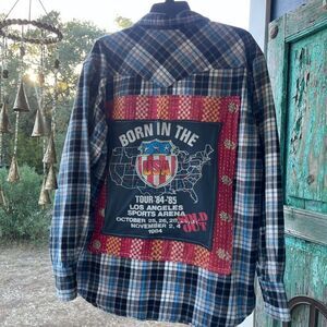 Handmade Vintage Upcycled Kantha & Flannel Shacket- Bruce Springsteen